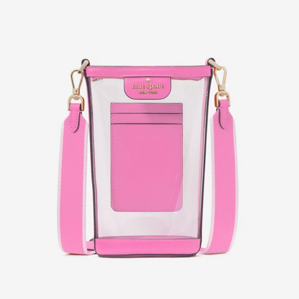 Kate Spade Clare North South Zip Phone Crossbody Clear See Through Purse Pink